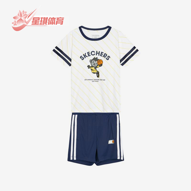 Skechers/斯凯奇正品夏季儿童运动透气印花短袖短裤套装 L222B072