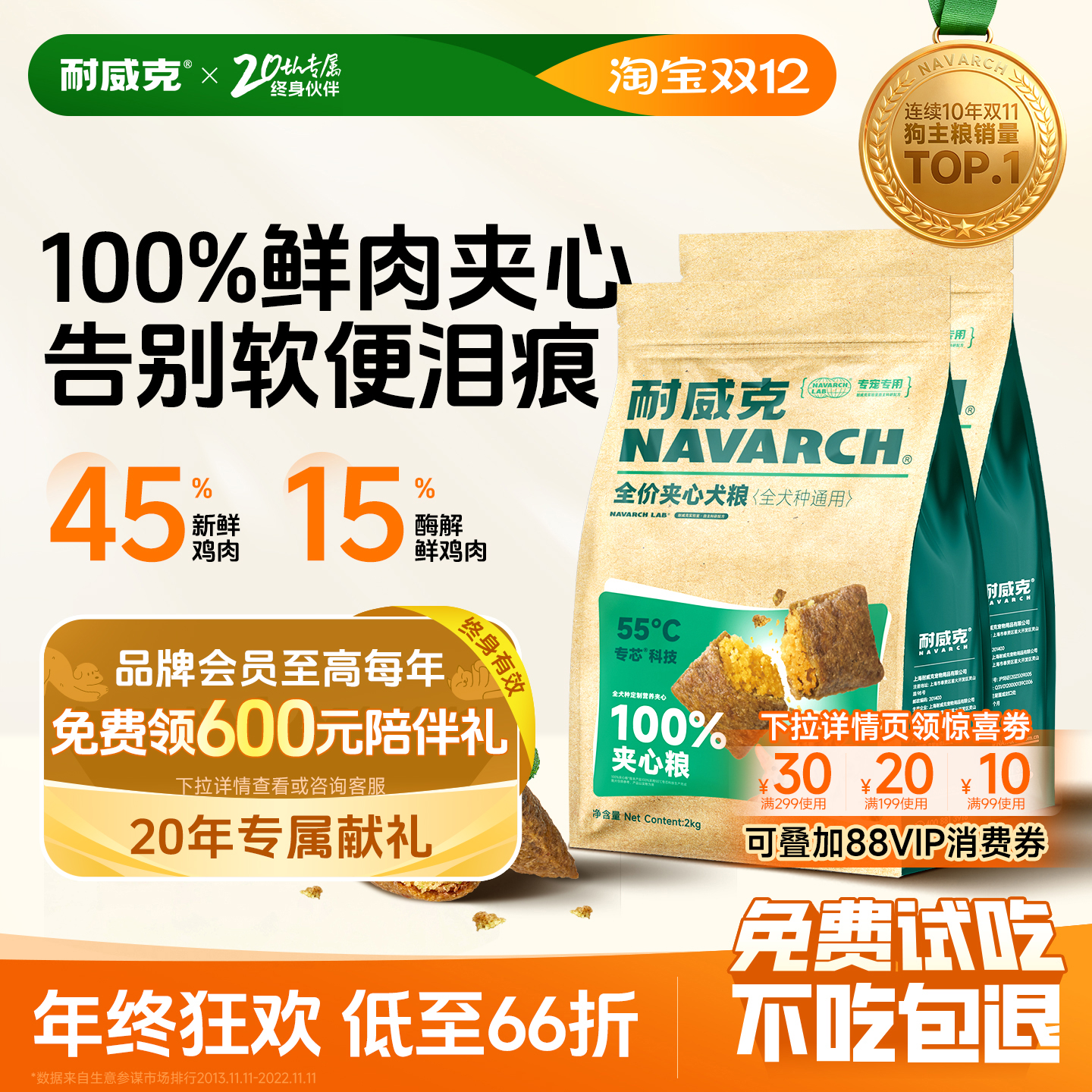【热销100万+】耐威克夹心狗粮