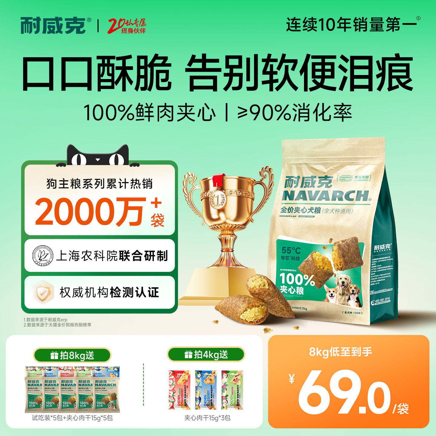 【热销100万+】耐威克鲜肉夹心狗粮泰迪专用小型犬成幼犬官方旗舰