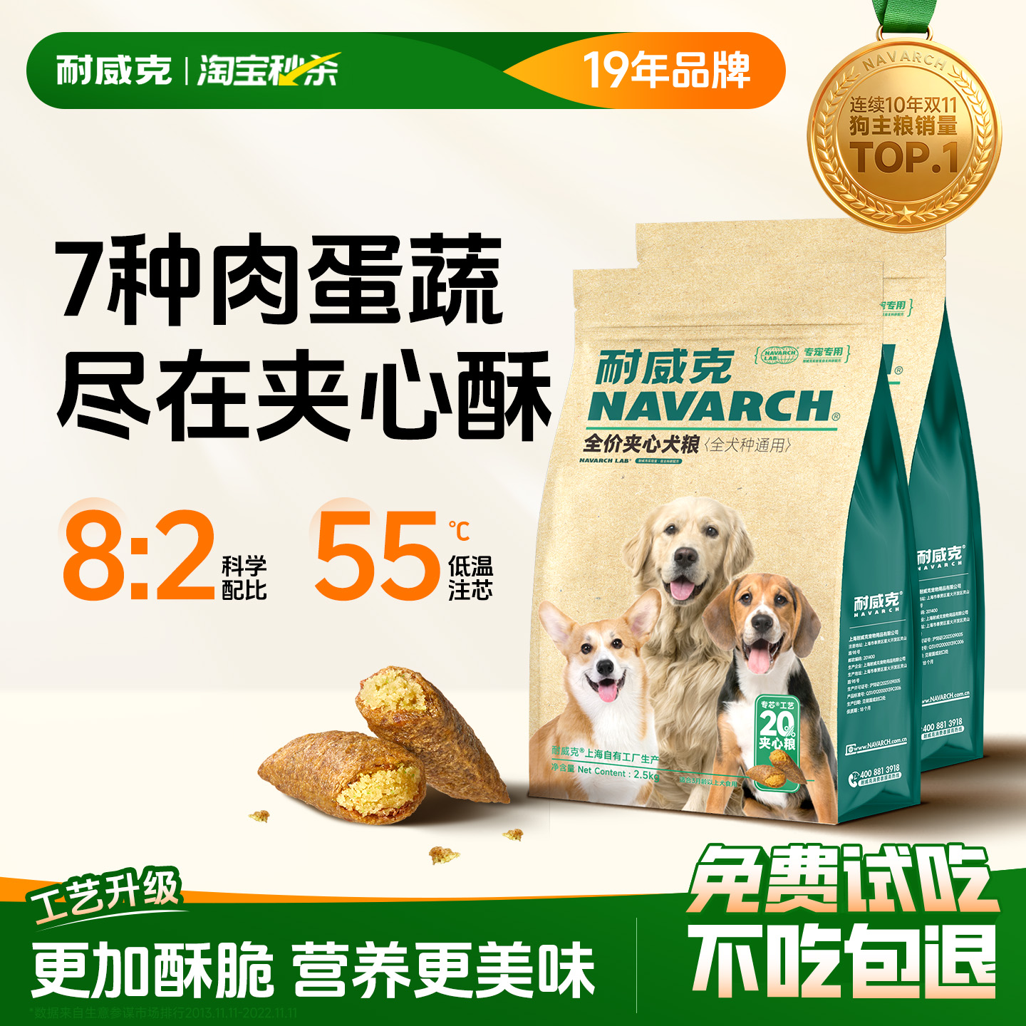 【热销100万+】耐威克夹心狗粮