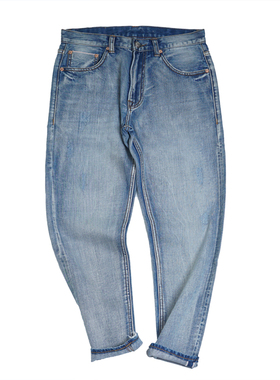 高端蓝色水洗小脚修身青春流行拉链包边舒适高品质赤耳丹宁九分裤