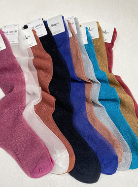 韩国东大门BAL亮丝长筒袜女膝下小腿袜金银丝时尚堆堆袜女袜薄款