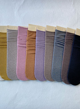 韩国东大门MARCA中长筒袜女糖果色卷边螺纹纯色时尚潮流春秋款