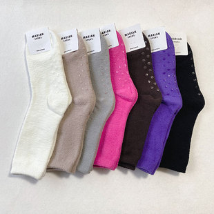 韩国东大门MARIAN中筒袜女珊瑚绒防滑地板袜睡眠袜保暖秋冬款女袜