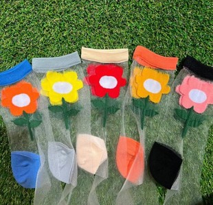 现货韩国东大门KSOX薄款中筒袜女单支花朵丝袜透肉时尚夏季女袜