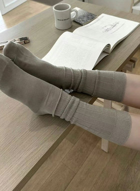 韩国东大门MARCA膝下小腿袜女坑条堆堆袜薄款网红潮流外穿小众风