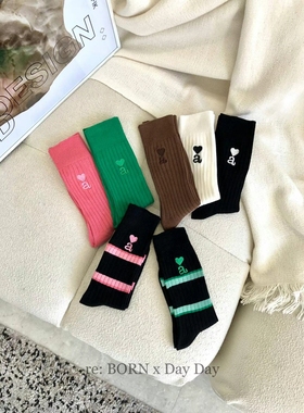 韩国东大门MARCA袜子女中长筒袜刺绣字母爱心条纹网红款女袜