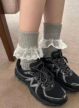MARCA韩国进口膝下小腿袜女蕾丝花边坑条洛丽塔堆堆袜甜美春秋款