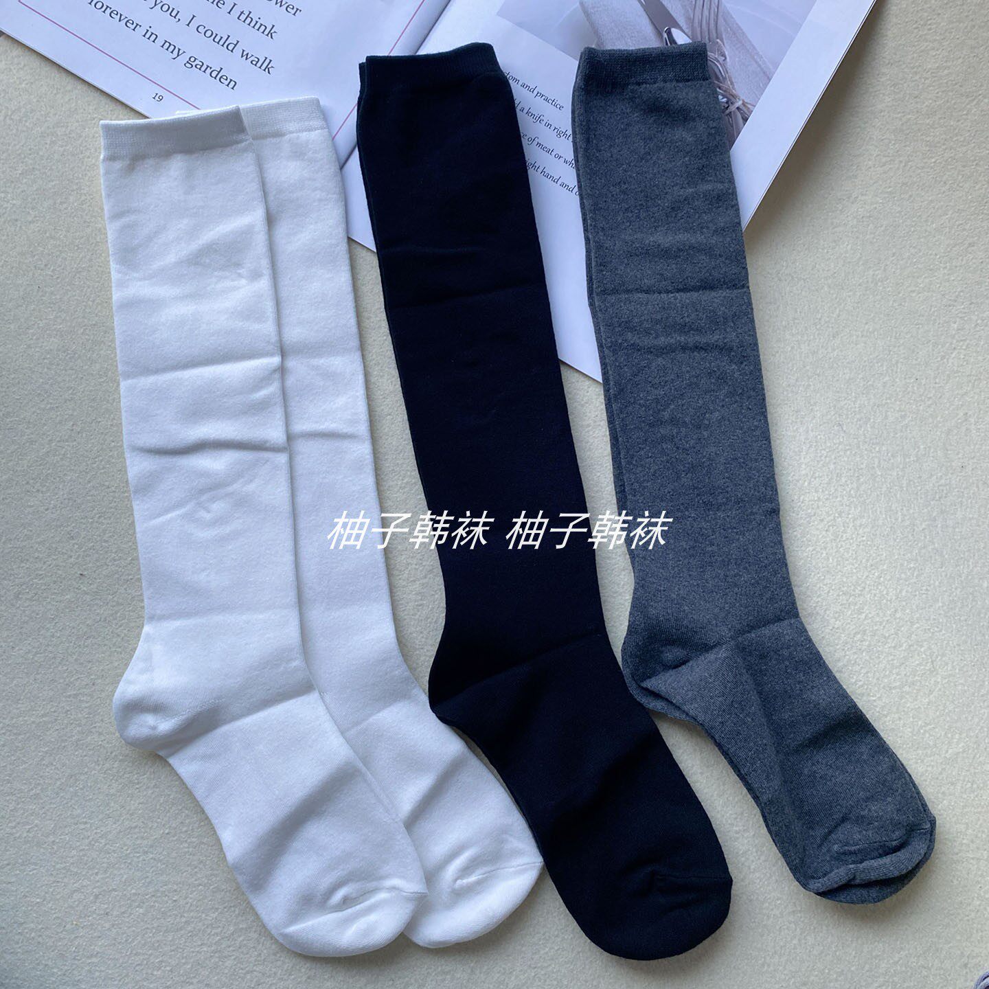 Aileen平纹膝下小腿袜女韩国代购70%棉纯色堆堆袜四季款26新袜子