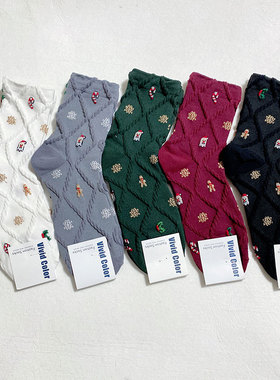 圣诞袜子女韩国东大门vivid浮雕亮丝圣诞老人雪人小鹿红色长筒袜