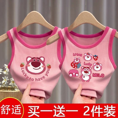 女童背心吊带居家内穿夏季新款内衣中小童外穿无袖卡通草莓熊上衣