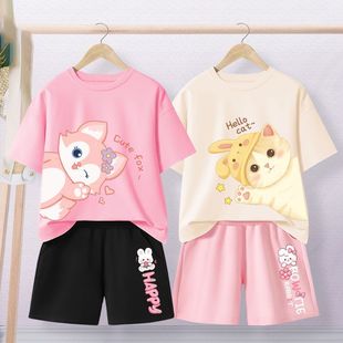 女童套装夏季2024新款儿童纯棉夏装女孩夏天运动短袖短裤夏款童装