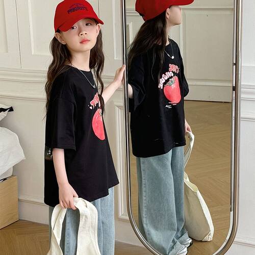 女童纯棉短袖t恤2025新款夏款纯棉上衣小女孩洋气儿童半袖夏装T恤