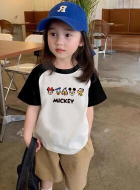 女童米奇米老鼠插肩短袖T恤