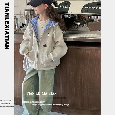女童棒球服外套春秋洋气拉链开衫