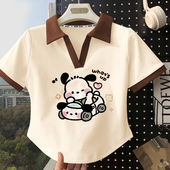 T恤夏装 2024新款 宽松时尚 女童帕恰狗POLO短袖 儿童爆款 V领上衣女孩