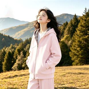 女童外套秋季2026新款童装小女孩粉色中大童上衣儿童洋气格子衣服