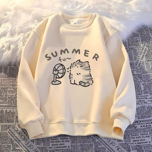 中大童秋冬圆领卫衣女童ins韩版纯棉女孩卡通印花学生加绒上衣