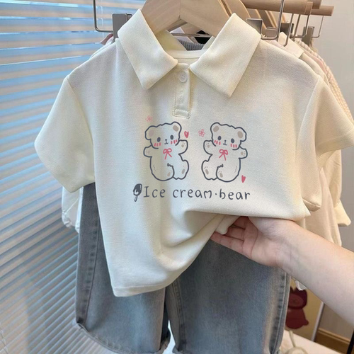儿童Polo领女童宝宝纯棉短袖T恤2025夏季新款翻领洋气半袖上衣潮