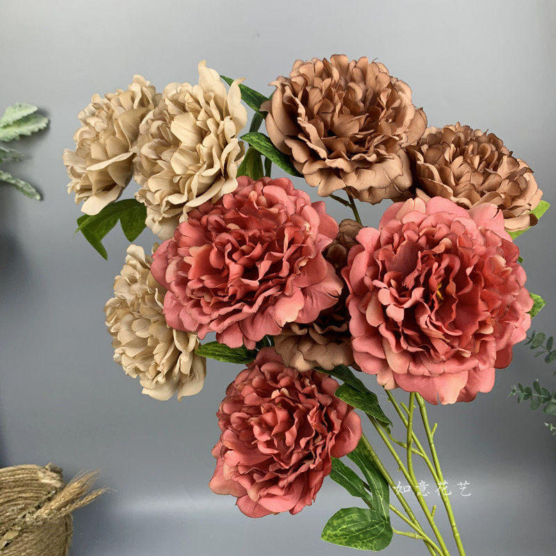3头芙蓉牡丹仿真花仙桃大芍药假花绢花婚礼堂家居装饰花艺婚庆摆