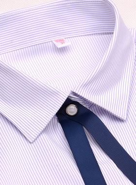 女士白底浅紫色竖条纹长袖衬衫OL职业正装银行工装竹纤维弹力衬衣