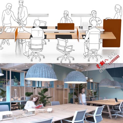 c194集艾办公室设计CAD施工图纸设计方案物料表现代简约办公室