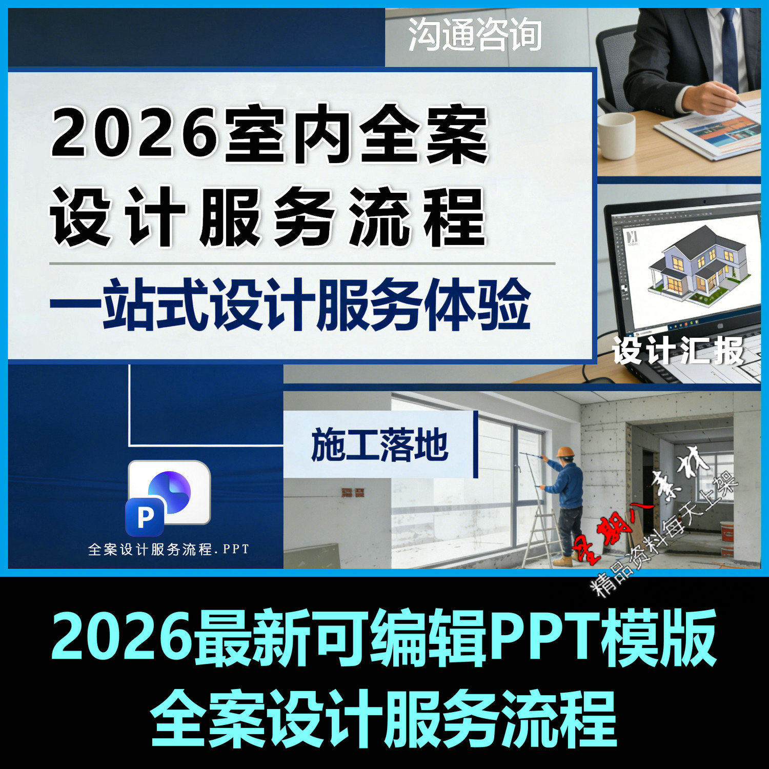 bz59新款2026年全案设计服务流程可编辑PPT模版设计方案图片