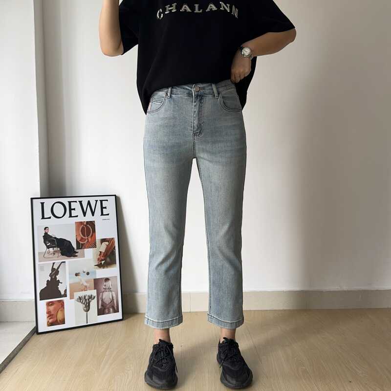 木木崧大码八分浅蓝色直筒裤八分