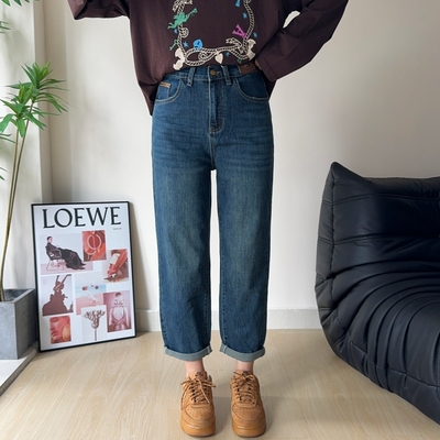大码九分哈伦牛仔裤高腰弹力通勤