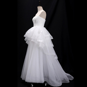 简约韩抹胸高腰轻婚纱蕾丝钉珠新款 孕妇绑带旅拍小拖尾纱裙礼服