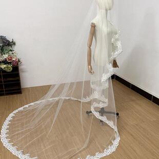新娘结婚大教堂拖地主婚纱高清头纱重工缝珠刺绣蕾丝户外婚礼拍照