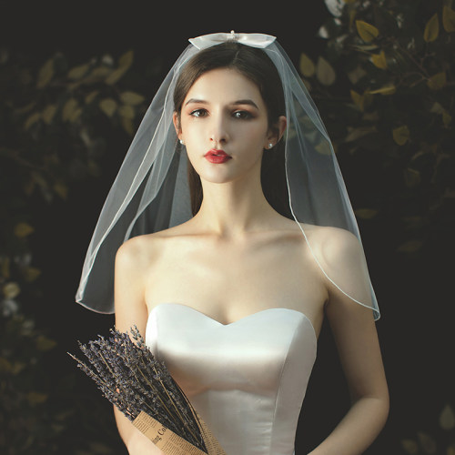 新娘短款婚纱旅拍超仙结婚小头纱