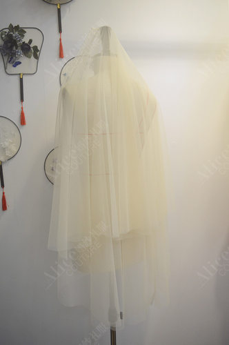新款浅香槟色新娘韩式简约双层婚纱头纱结婚长款素纱发梳百搭头饰
