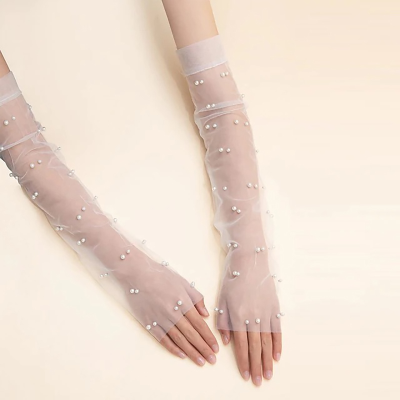 长款珍珠手套网纱无指配饰