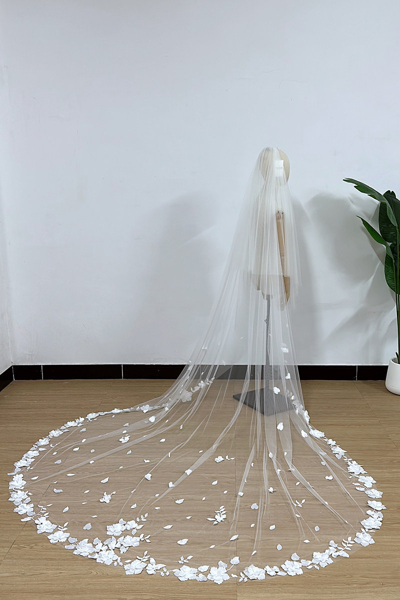 新娘3D立体花头纱进口网纱双层遮面教堂婚礼头纱婚纱配饰简约发梳