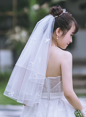 新娘简约婚纱短头纱领证婚礼头饰