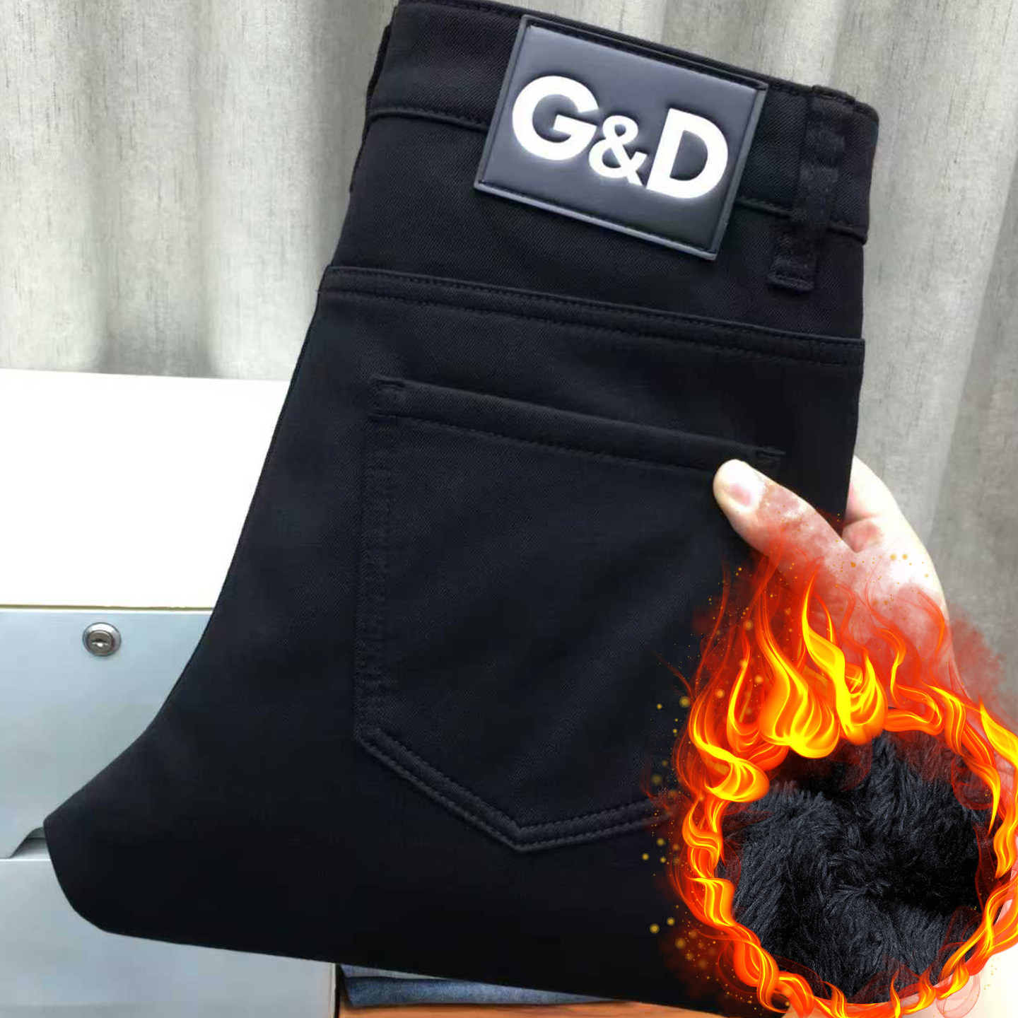 黑色牛仔裤男款冬季薄绒保暖高端休闲弹力修身小脚纯黑磨毛九分裤,男装,牛仔裤,淘宝优惠券,粉丝福利购,淘宝优惠卷