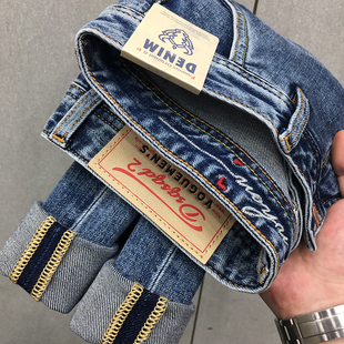 小脚长裤 春夏季 男2023欧洲站潮牌蓝色弹力修身 牛仔裤 古士狼 新款