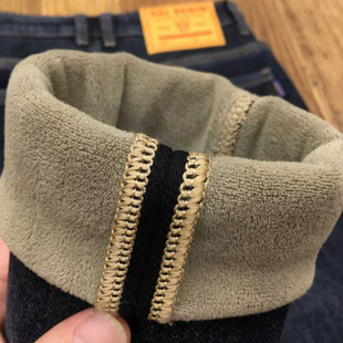 保暖加绒加厚牛仔裤男款磨毛复合修身小脚九分裤古士狼冬季厚绒