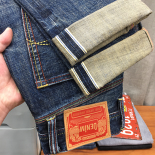 冬季赤耳丹宁牛仔裤男款九分裤红边布美式高端直筒宽松长裤秋冬款