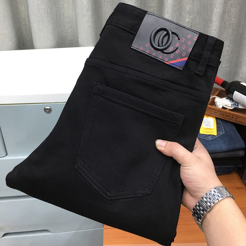 加绒黑色牛仔裤男冬季厚款韩版百搭弹力小脚休闲磨毛抓绒保暖长裤