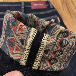 格仔加绒牛仔裤男款加厚款抓绒保暖潮流弹力修身小脚磨毛长裤冬季