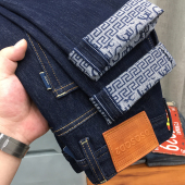 小脚长裤 印花秋季 原色高端弹力深蓝色休闲纯色修身 男九分裤 牛仔裤