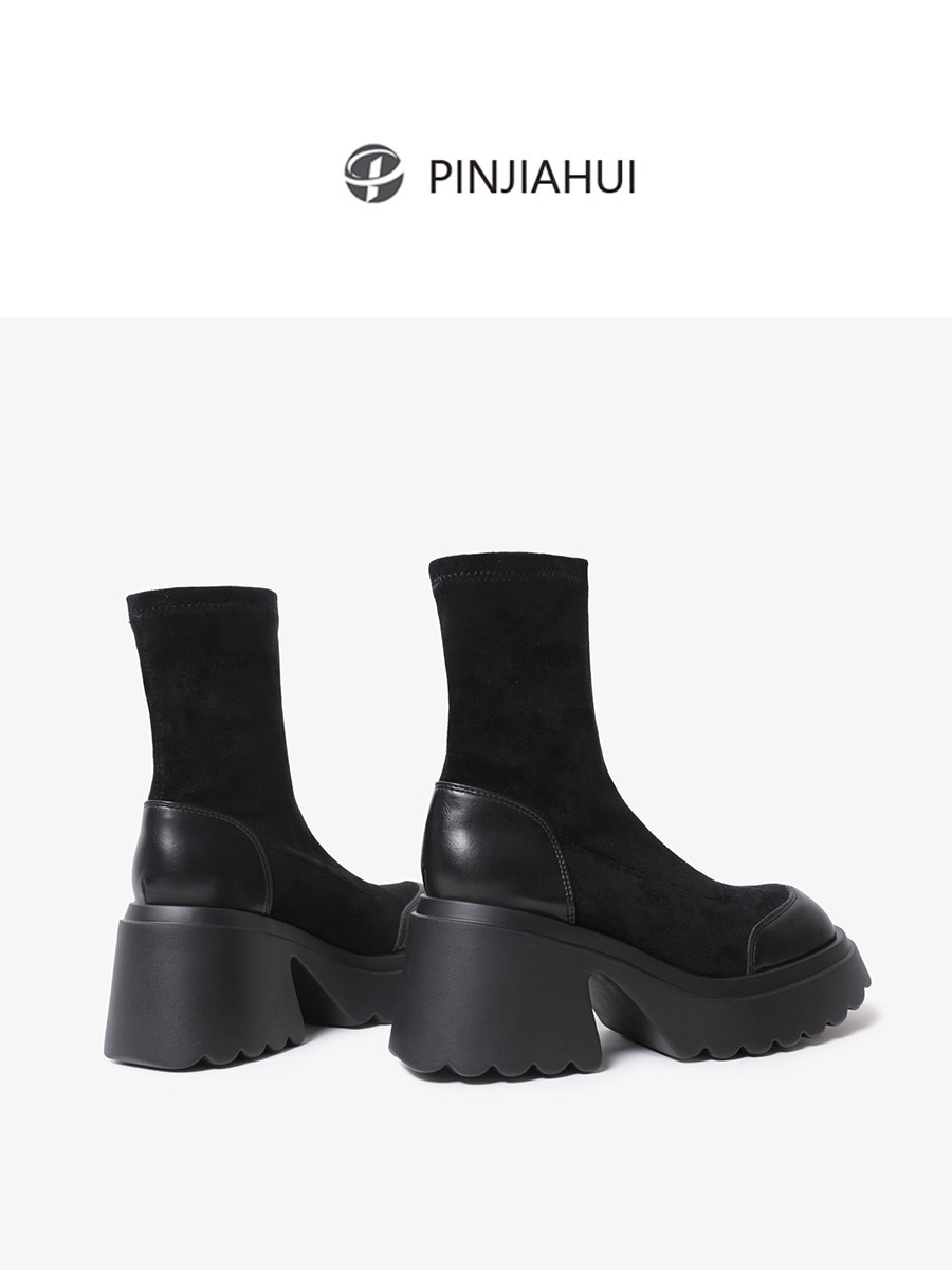 PINJIAHUI SLIM STRETCH BOOTIES WOMENS FLATFORM LIGHT PLATFORM BOOTS SMALL HEIGHT 8.5CM BOOTS