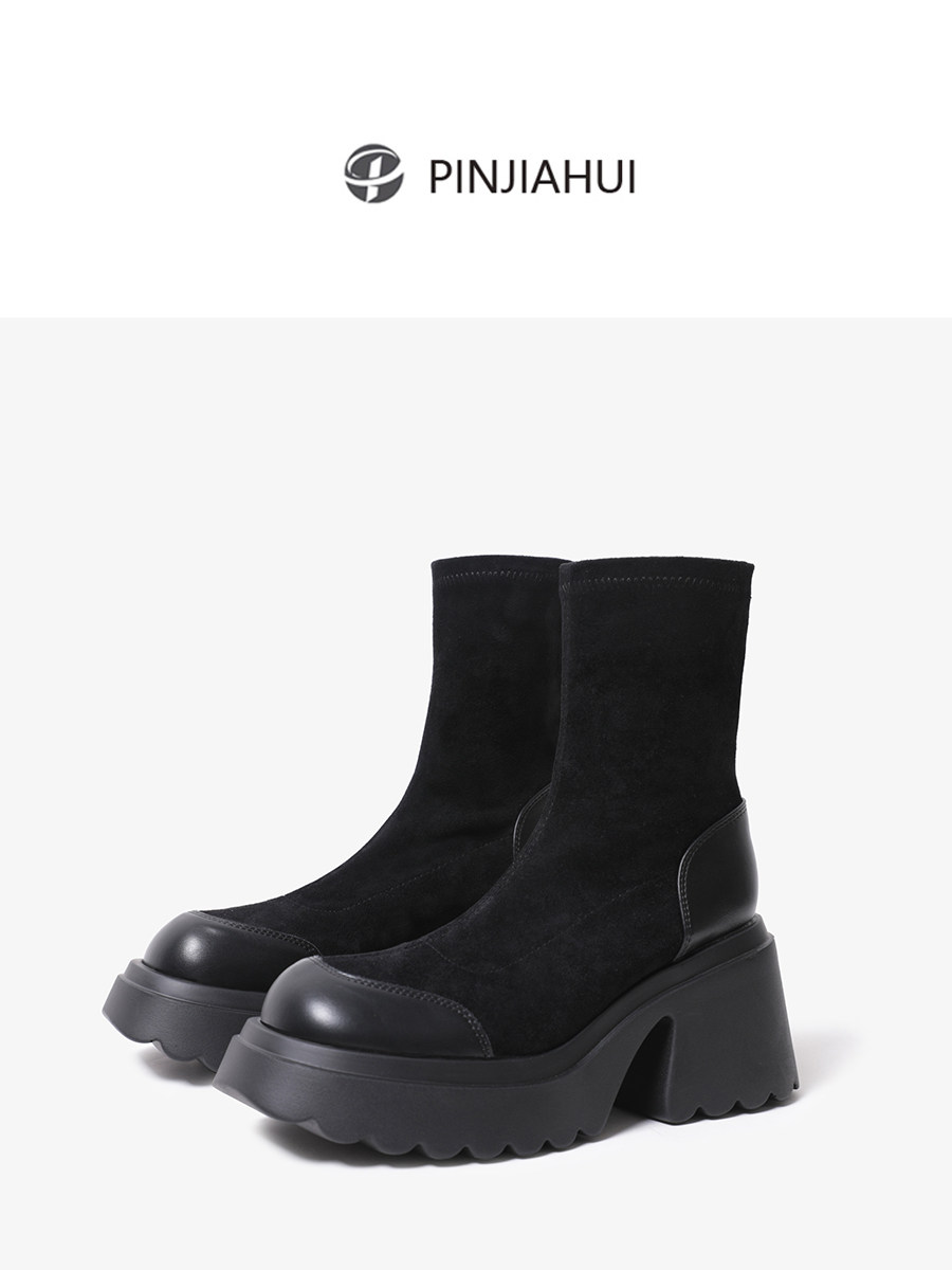 PINJIAHUI SLIM STRETCH BOOTIES WOMENS FLATFORM LIGHT PLATFORM BOOTS SMALL HEIGHT 8.5CM BOOTS