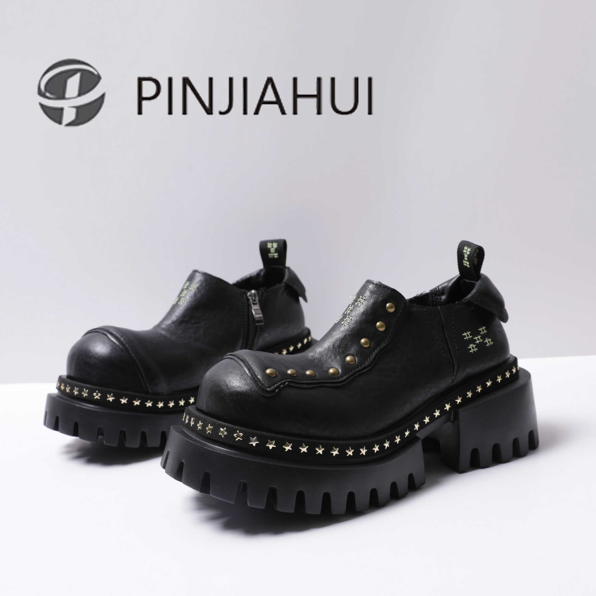 真皮鞋英伦风拉链乐福鞋小皮鞋