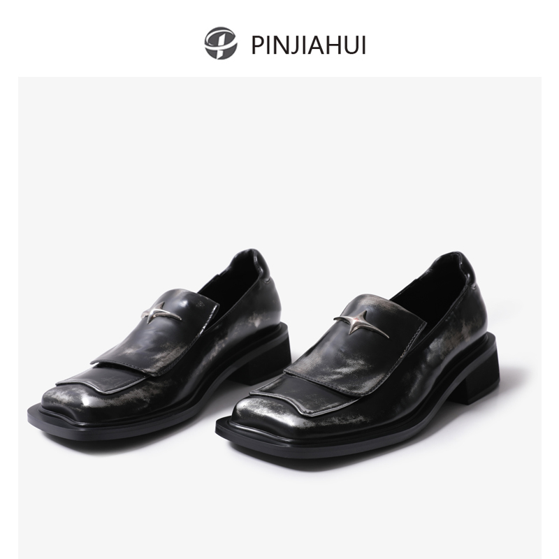 时尚方头小众设计感秋冬休闲皮鞋