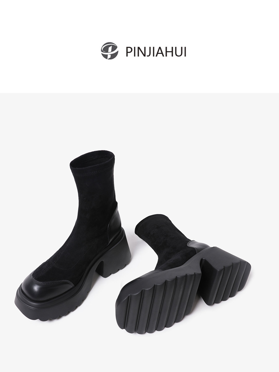 PINJIAHUI SLIM STRETCH BOOTIES WOMENS FLATFORM LIGHT PLATFORM BOOTS SMALL HEIGHT 8.5CM BOOTS
