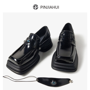春款 英伦厚底单鞋 小众 女乐福鞋 pinjiahui独特设计复古方头小皮鞋