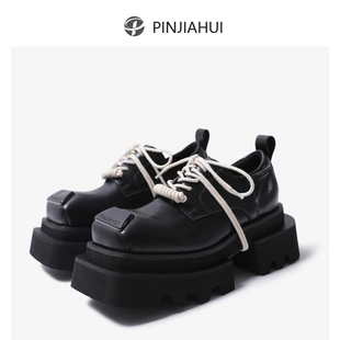 男女粗跟乐福鞋 情侣同款 真皮方头系带德比鞋 2025春季 女 厚底小皮鞋